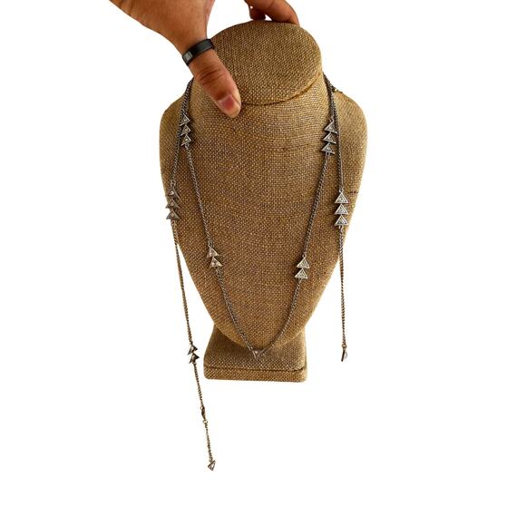 Two Strand Silver Triangle Fringe Necklace - Picture 6 of 6